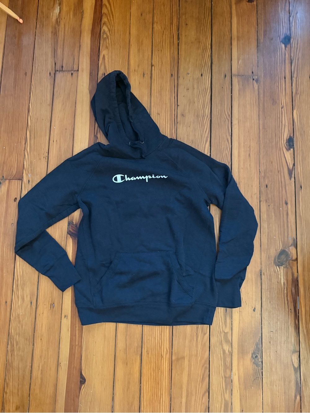 Champion Authentic Black Script Logo Pullover Hoodie Men’s M